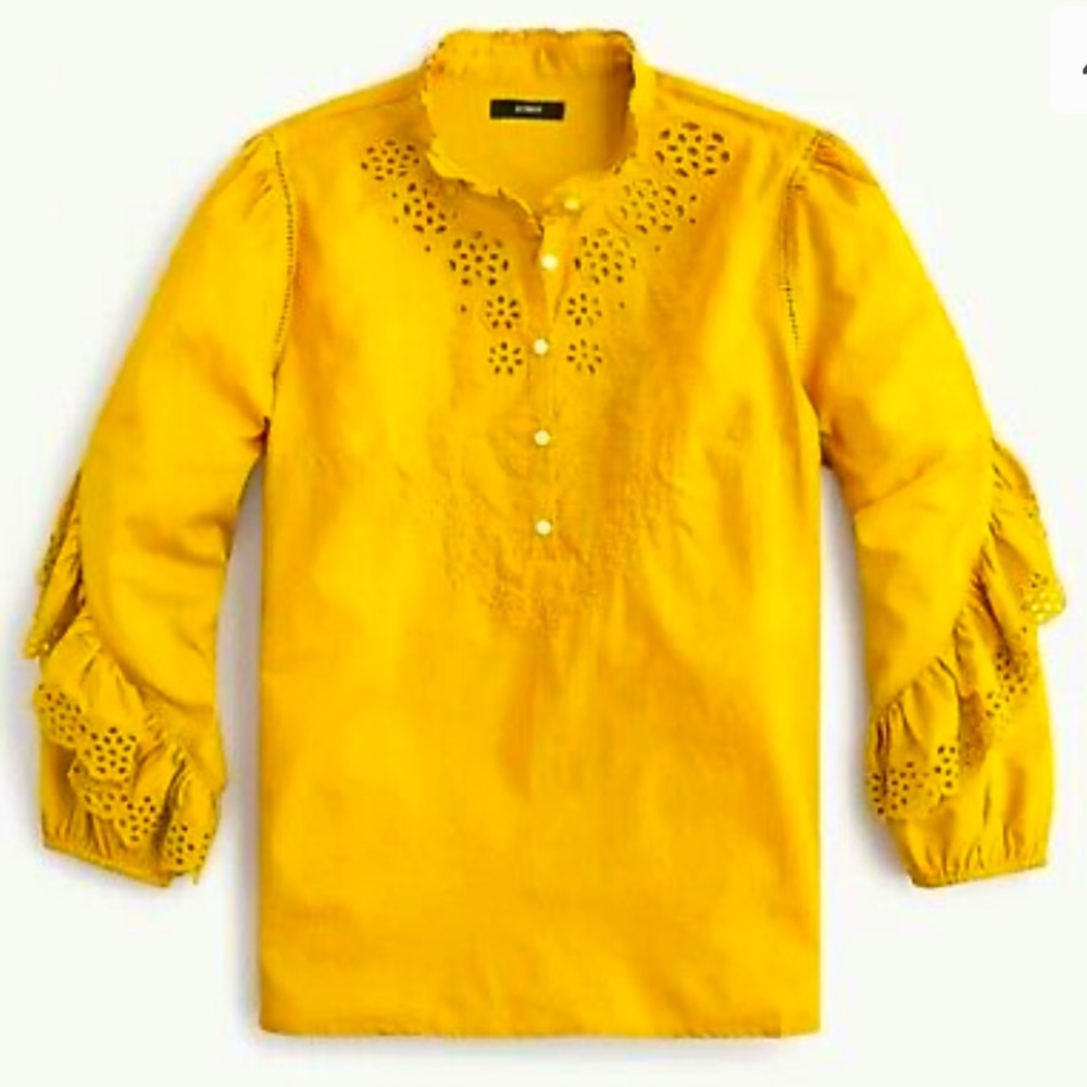 Jcrew ruffled sleeve embroidered top